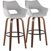 Mustang 30" Swivel Bar Stool in Walnut Wood & Grey Fabric with Black Footrest (Set of 2)